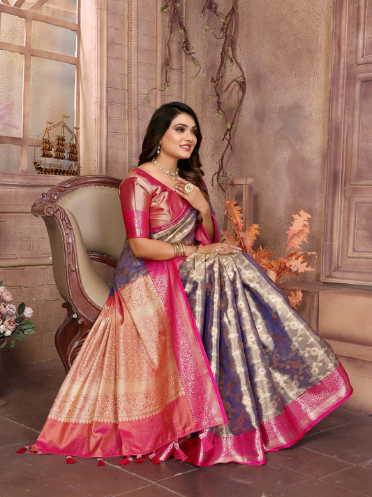 Preferable Tissue Silk Purple Color Saree