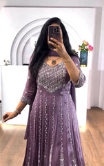 Precious Thread & Sequence Work Lavender Color Gown With Dupatta