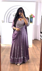 Precious Thread & Sequence Work Lavender Color Gown With Dupatta