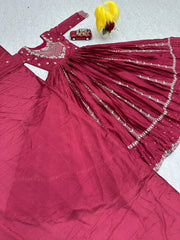 Precious Thread & Sequence Work Pink Color Gown With Dupatta