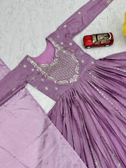 Precious Thread & Sequence Work Lavender Color Gown With Dupatta