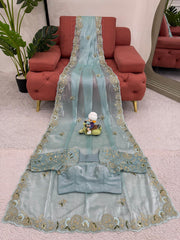 Flattering Sequence work Sky Blue Color Saree