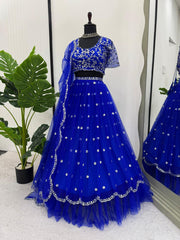 Wedding & Party Wear Thread With Sequence Work Blue Color Lehenga Choli