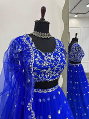 Wedding & Party Wear Thread With Sequence Work Blue Color Lehenga Choli
