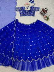 Wedding & Party Wear Thread With Sequence Work Blue Color Lehenga Choli