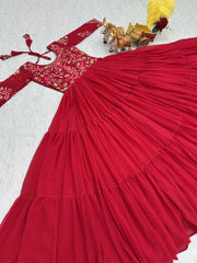 Stylish Sequence Thread Work Red Color Long Gown