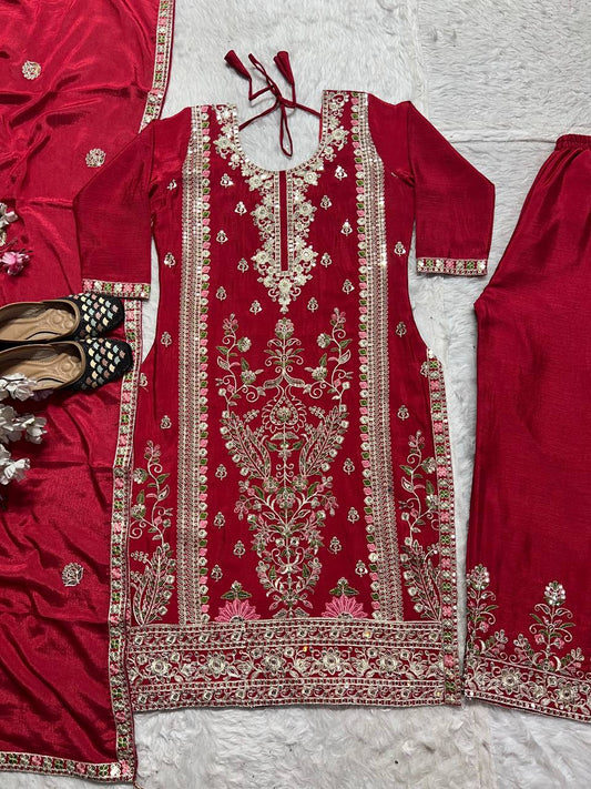 Outstanding Sequence Work Red Color Sharara Suit