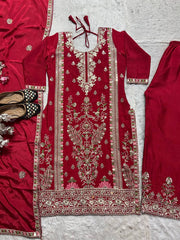Outstanding Sequence Work Red Color Sharara Suit