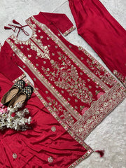 Outstanding Sequence Work Red Color Sharara Suit