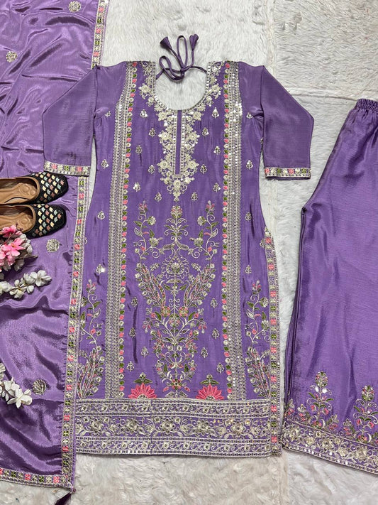 Outstanding Sequence Work Purple Color Sharara Suit