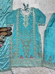 Outstanding Sequence Work Blue Color Sharara Suit