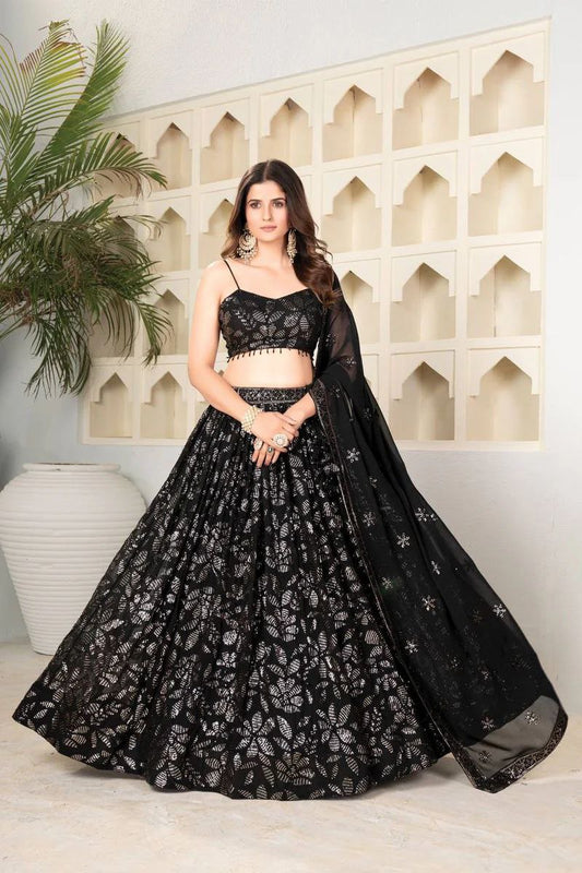 Beautiful Heavy Sequins Work Black Color Lehenga Choli