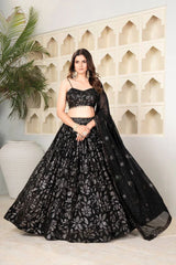 Beautiful Heavy Sequins Work Black Color Lehenga Choli