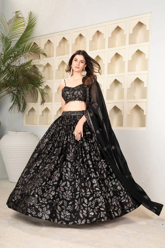 Beautiful Heavy Sequins Work Black Color Lehenga Choli