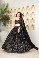 Beautiful Heavy Sequins Work Black Color Lehenga Choli