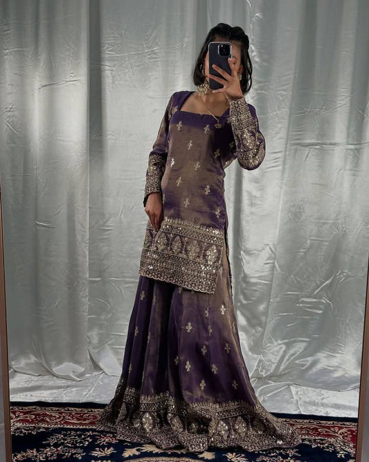 Superhit Embroidery Sequins Work Purple Color Sharara Suit