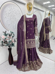 Superhit Embroidery Sequins Work Purple Color Sharara Suit
