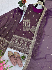 Superhit Embroidery Sequins Work Purple Color Sharara Suit