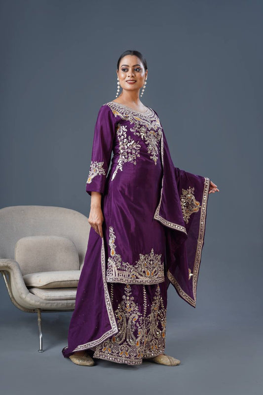 Designer Sequence Work Purple Color Sharara Suit