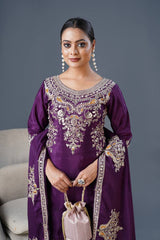 Designer Sequence Work Purple Color Sharara Suit