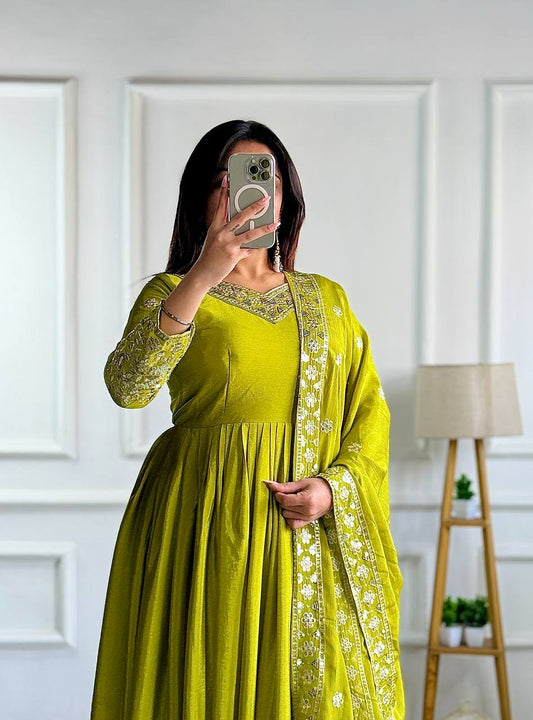 Wonderful Sequence Work Perrot Color Gown