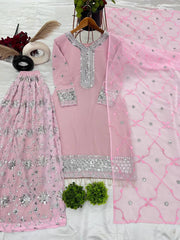 Adorable Sequence Work Light Pink Color Top Palazzo With Dupatta Set