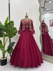 Classic Sequence Work Maroon Color Lehenga Choli With Koti