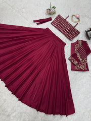 Classic Sequence Work Maroon Color Lehenga Choli With Koti