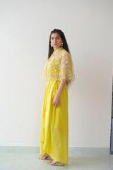 Luxuriant Natural Crep Lemon Color Dhoti Suit With Koti
