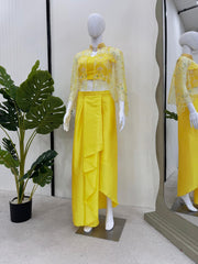 Luxuriant Natural Crep Lemon Color Dhoti Suit With Koti