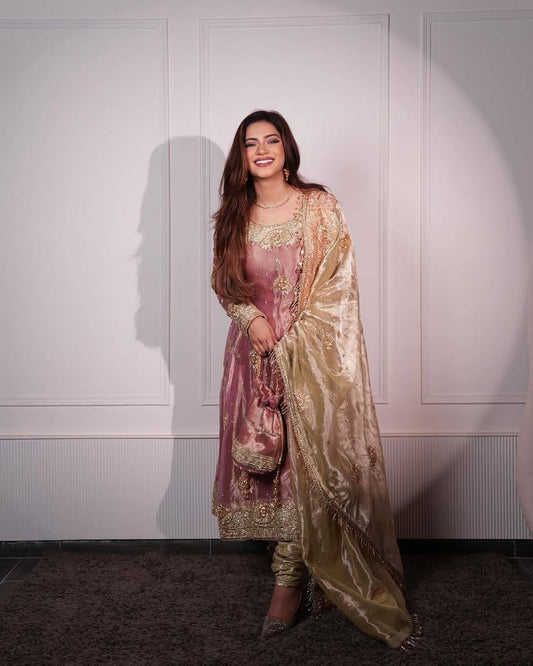 Awesome Embroidery Sequins And Moti Work Peach Color Anarkali Suit