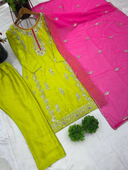 Occasion Wear Heavy Embroidery Sequence Work Green Color Salwar Suit