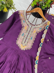 Wonderful Sequence Work Chinon Silk Purple Color Gown