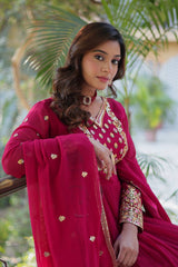 Fantastic Embroidered Work Pink Color Gown With Dupatta