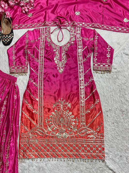 Beautiful Coding Sequence Work Pink Color Sharara Suit