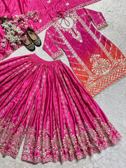 Beautiful Coding Sequence Work Pink Color Sharara Suit