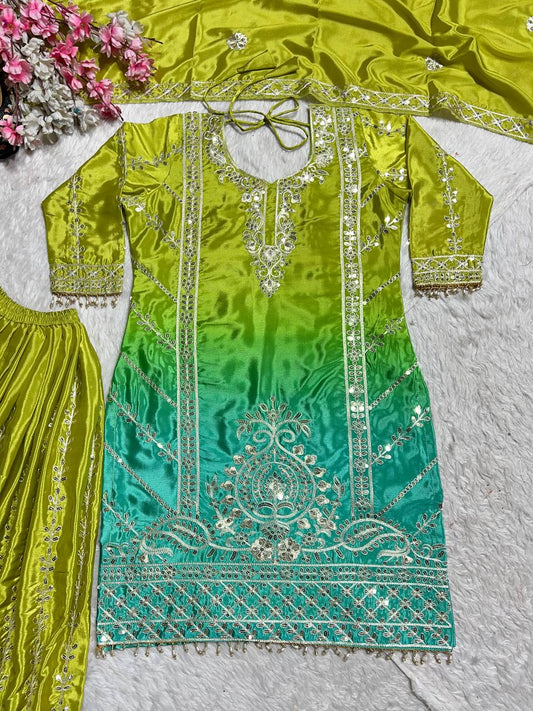 Beautiful Coding Sequence Work Green Color Sharara Suit