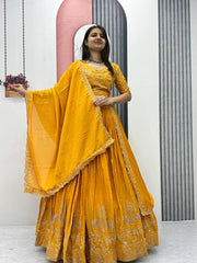 Designer Yellow Color Embroidery Work Lehenga Choli