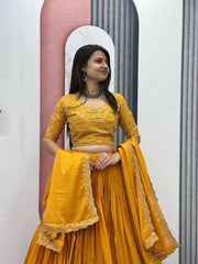 Designer Yellow Color Embroidery Work Lehenga Choli