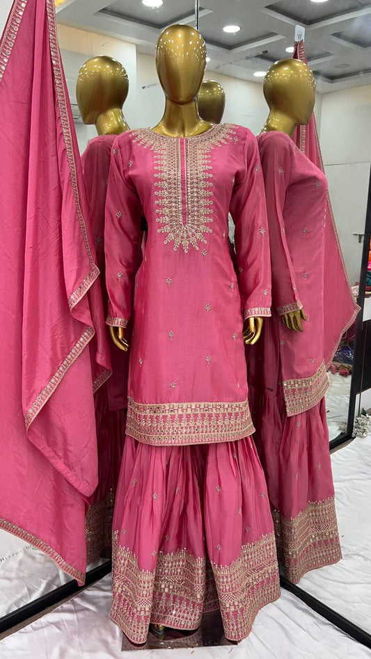 Superhit Sequence Work Pink Color Sharara Suit