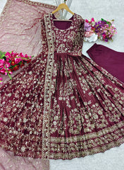 Function Wear Heavy Sequence Work Maroon Color Long Gown