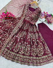 Function Wear Heavy Sequence Work Maroon Color Long Gown