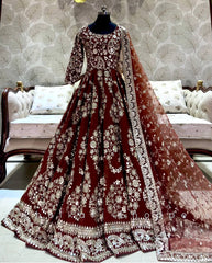 Function Wear Heavy Sequence Work Maroon Color Long Gown