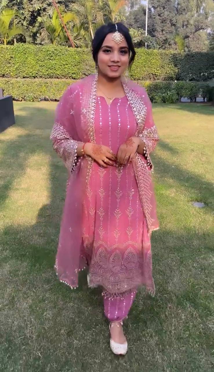 Gorgeous Georgette Pink Color Palazzo Suit