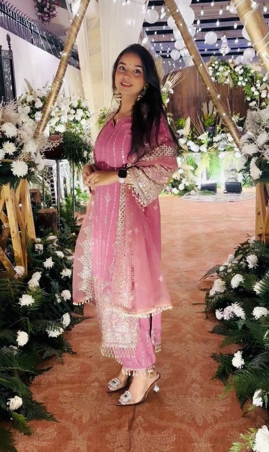 Gorgeous Georgette Pink Color Palazzo Suit