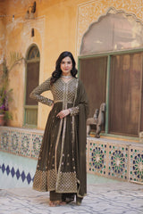 Preferable Georgette Mehndi Color Top With Bottom