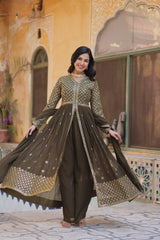 Preferable Georgette Mehndi Color Top With Bottom