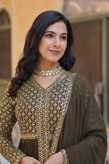 Preferable Georgette Mehndi Color Top With Bottom