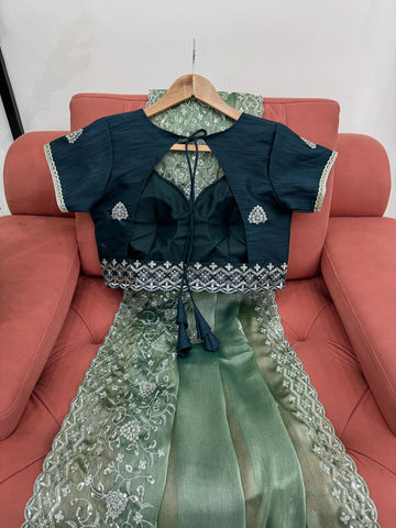 Adorable Burberry Silk Sequnce Work Perrot Green Color Saree