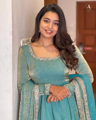 Good Looking Fandy Silk Sky Blue Color Gown